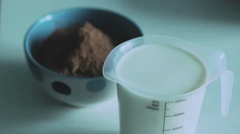A glass of milk in the kitchen Stock Footage 45588578