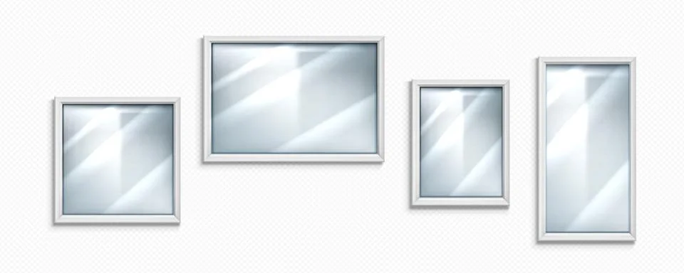 Glass mirror texture with frame and reflection Illustrazione stock