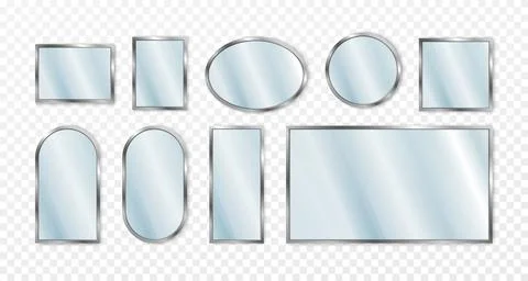 Glass mirrors set, reflect frames different form, round and square or oval. S Stock Illustration
