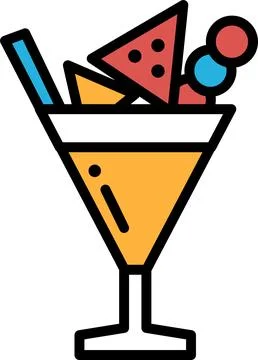 A glass of mixed fruit and ice cream in a tall glass Stock Illustration