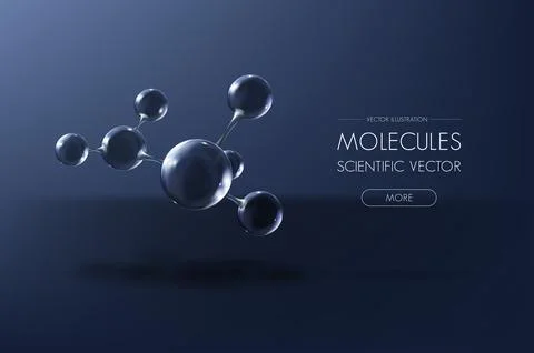 Glass molecule atom model poster. Reflective and refractive abstract molecular. Stock Illustration