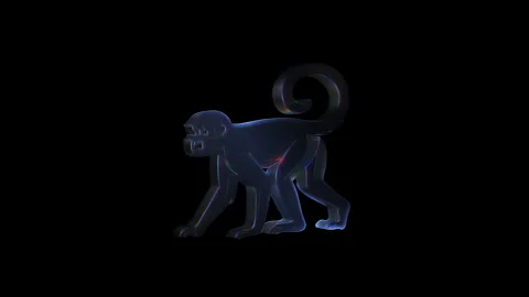 Glass monkey walking and standing on black background Stock Footage 317680714
