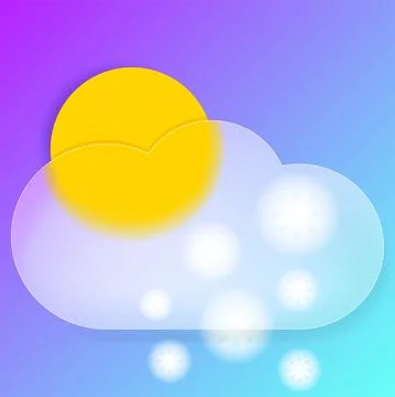 Glass morphism 3d illustration. Cloudy sky vector icon, snow. Stock Illustration