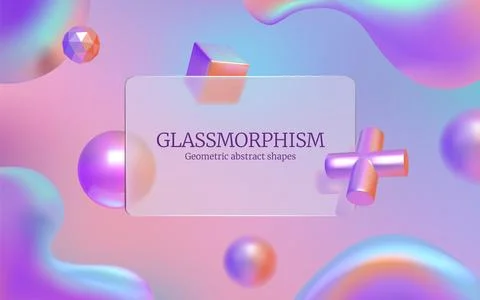 Glass morphism background. 3d abstract shapes, geometric and rectangle Stock Illustration