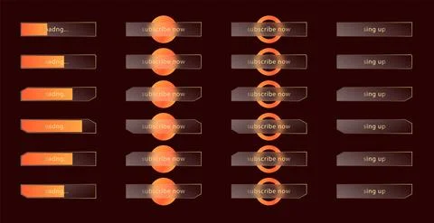 Glass morphism effect. Set of transparent frosted acrylic buttons and loading Stock Illustration