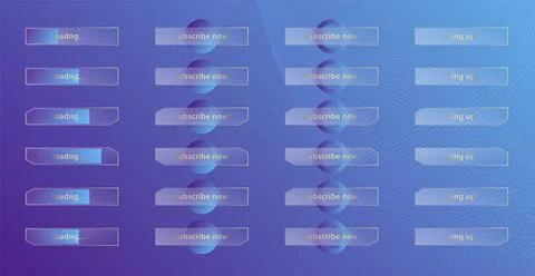Glass morphism effect. Set of transparent frosted acrylic buttons and loading Stock Illustration