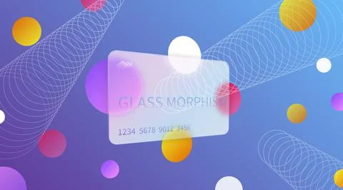 Glass morphism effect. Transparent frosted acrylic card. Color gradient circl Stock Illustration