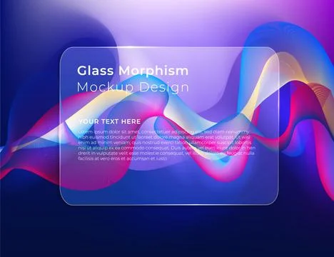 Glass Morphism Mockup Design with Wavy Lines Background, Stock Illustration