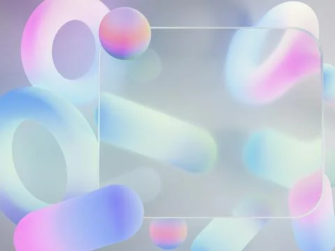 Glass morphism transparent square frame with neon gradient blur shapes. Abstract Stock Illustration