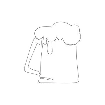 Glass mug with beer in continuous line art drawing style. Minimalist black .. Stock Illustration