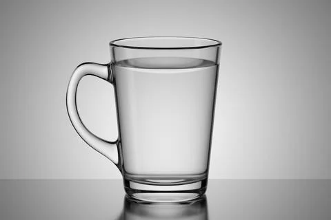 Glass mug with water on the table. 3d render. 스톡 일러스트