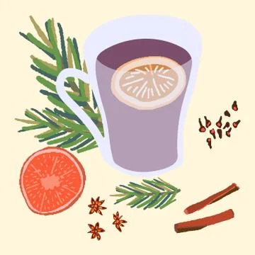 Glass of mulled wine with pine Stock Illustration