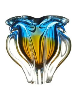 Glass multi-colored vase in the shape of a bud of an exotic flower isolated o Foto stock