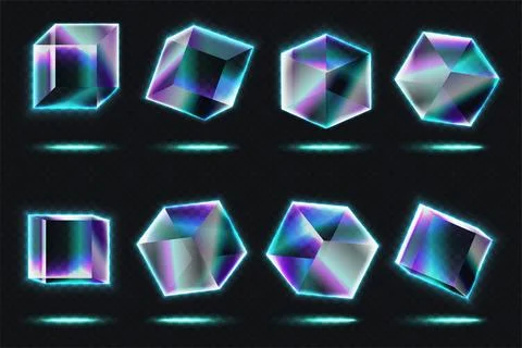 Glass Neon Transparent Cubes Vector Set Stock Illustration
