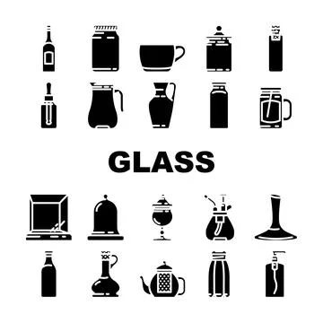 Glass packaging transparency icons set vector Illustrazione stock