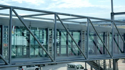 Glass passage, ladder to the plane Stockbeeldmateriaal 116236231