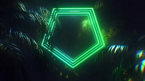 Glass Pentagon Shape Surrounded By Palm Trees Loop Stock-Footage 269558668