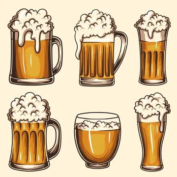 Glass pilsner beer set collection vector illustration 스톡 일러스트