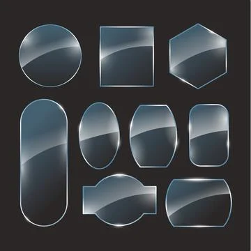 Glass plate on transparent background set collection, glass frame with diff.. Stock Illustration