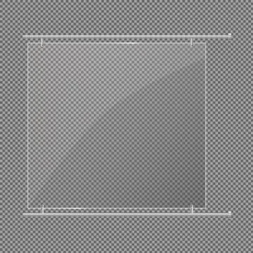 Glass plates are installed. Vector glass banners on a transparent background Stock Illustration