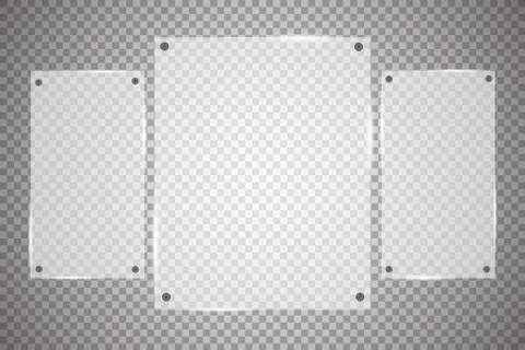 Glass plates are installed. Vector glass banners on a transparent background. Stock Illustration