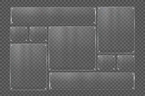 Glass plates are installed. Vector glass banners on a transparent background. Illustrazione stock