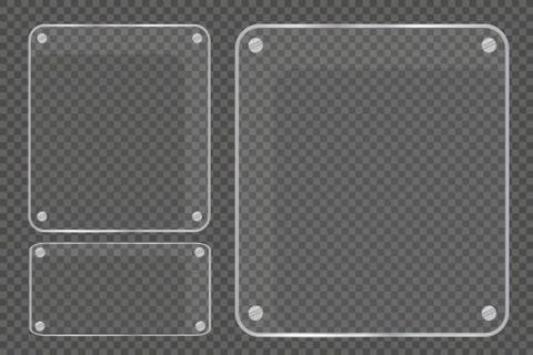 Glass plates are installed. Vector glass banners on a transparent background. Stock Illustration