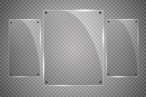 Glass plates are installed. Vector glass banners on a transparent background Stock Illustration