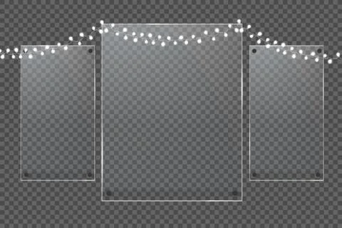 Glass plates are installed. Vector glass banners on a transparent background. Stock Illustration