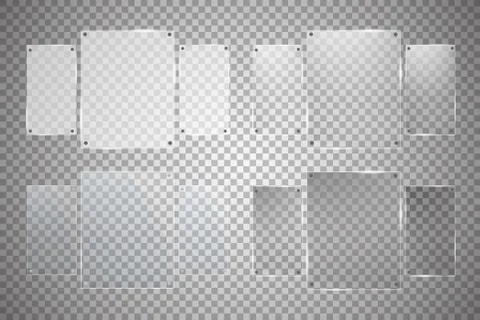 Glass plates are installed. Vector glass banners on a transparent background. Stock-Illustration