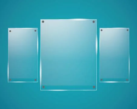 Glass plates are installed. Vector glass banners on a transparent background. Stock Illustration