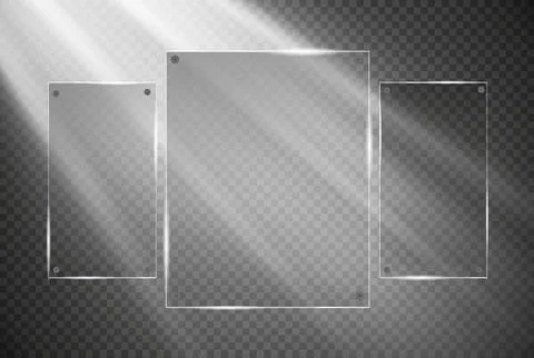 Glass plates are installed. Vector glass banners on a transparent background. Stock Illustration