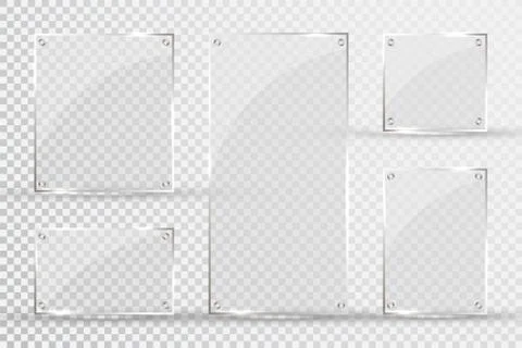 Glass plates are installed. Vector glass banners on a transparent background. Stock Illustration