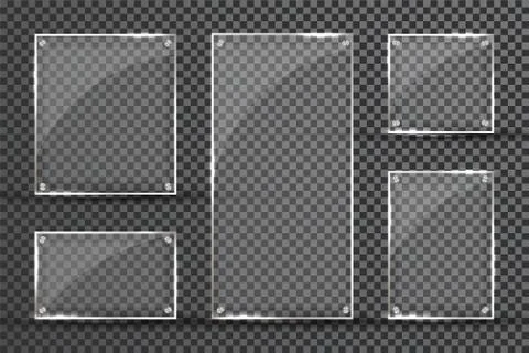 Glass plates are installed. Vector glass banners on a transparent background. Stock Illustration