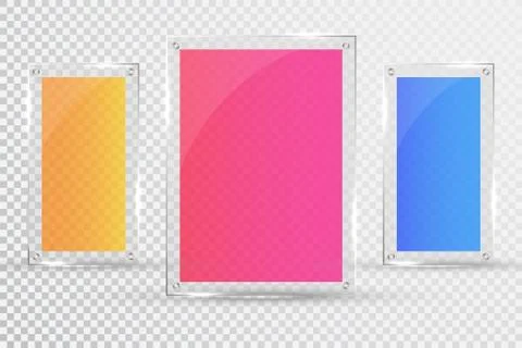 Glass plates are installed. Vector glass banners on a transparent background. Illustrazione stock