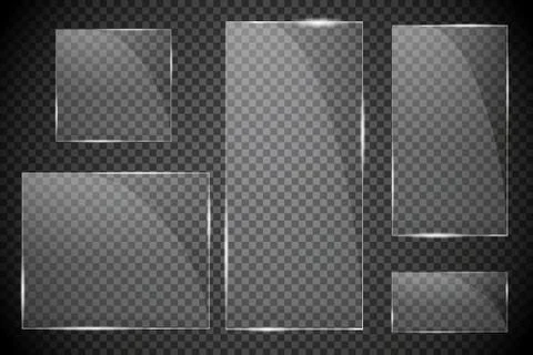 Glass plates are installed. Vector glass banners on a transparent background Stock Illustration