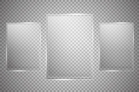 Glass plates are installed. Vector glass banners on a transparent background Stock Illustration