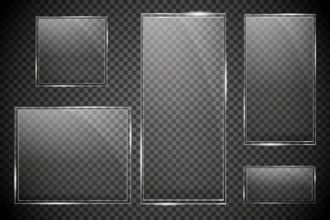 Glass plates are installed. Vector glass banners on a transparent background Ilustración de archivo