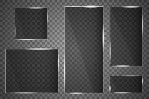 Glass plates are installed. Vector glass banners on a transparent background Stock Illustration