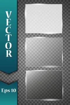 Glass plates are installed. Vector glass banners on a transparent background Stock Illustration