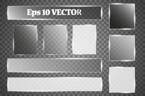 Glass plates are installed. Vector glass banners on a transparent background Stock Illustration