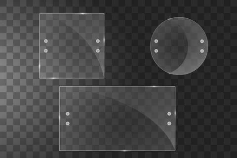 Glass plates are installed. Vector glass banners on a transparent background Stock Illustration