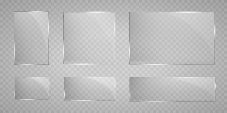 Glass plates are installed. Vector glass banners on a transparent background Stock Illustration