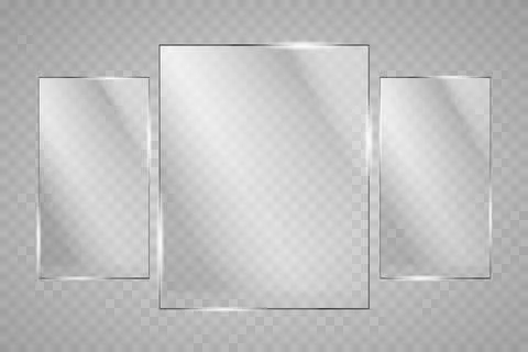 Glass plates are installed. Vector glass banners on a transparent background Stock Illustration