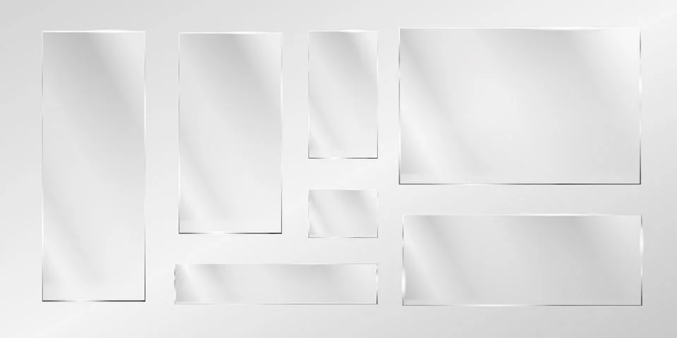 Glass plates are installed. Vector glass banners on a transparent background Stock Illustration