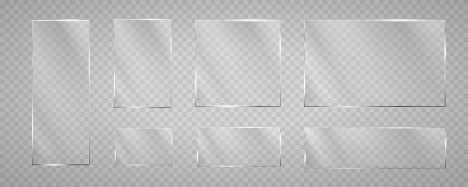 Glass plates are installed. Vector glass banners on a transparent background Stock Illustration