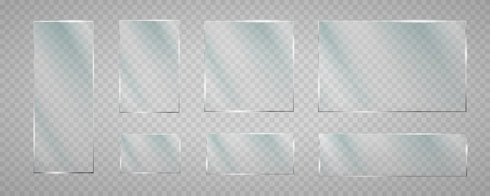 Glass plates are installed. Vector glass banners on a transparent background Stock Illustration