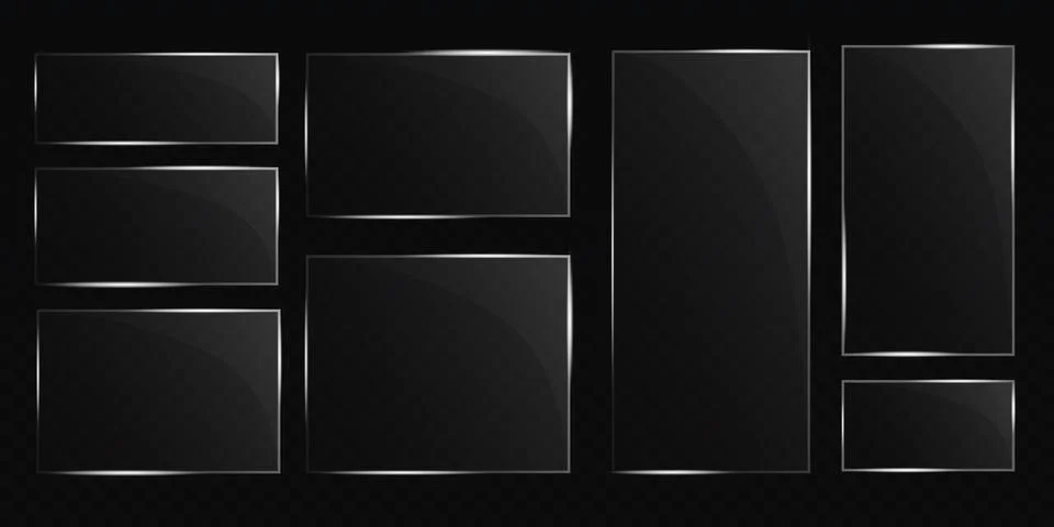 Glass plates are installed. Vector glass banners on a transparent background Stock Illustration