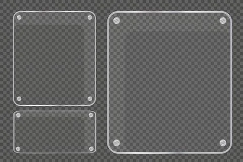 Glass plates are installed. Vector glass banners on a transparent background Stock Illustration