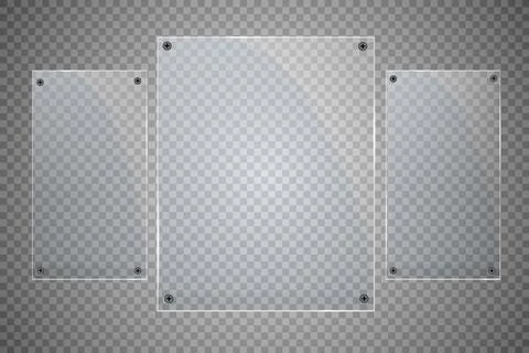 Glass plates are installed. Vector glass banners on a transparent background Stock Illustration